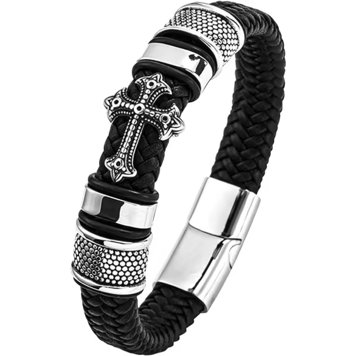 Pulseras Hombre Cruz, Elementos de Runa Vikinga y Elementos de Brújula para dar a la pulsera un aspecto Clásico - 1