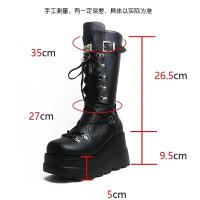 SP Botas Martin de Tacón de cuña para Mujer, BOTAS de cuero de Suela Gruesa De Tubo Medio Estilpunk with Remaches de gran tamaño para otoño E invierno. - details 0