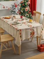 Mantel De Encaje Beige Con Campanas Afortunadas Lavable Para Fiesta Boda Pícnic Comida Decoración Estilo Pastoral Rectangular - details 0