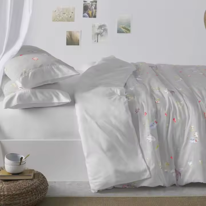 Juego de Funda Nórdica Floral Primavera - Diseño Acuarela en Gris y Multicolor - 6 Medidas Disponibles - Ropa de Cama Elegante - 1