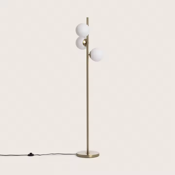 LEDKIA LIGHTING - Lámpara de Pie Moonlight Brass | 3 Focos E27 | Diseño Elegante | Metal y Cristal Resistente | Ideal para Salón y Dormitorio, Dorado, Cristal - 1