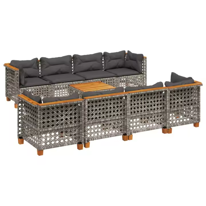 vidaXL Set de muebles de jardín 9 pzas y cojines ratán sintético gris - 1