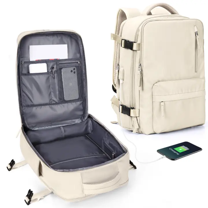 Mochila De Viaje Negocios With USB Para Hombres Y Mujeres Mochila Antirrobo With Compartment Para Portátil Aprobada Por Aerolíneas Capacidad De 36-55 Litros Material De Nylon - 1