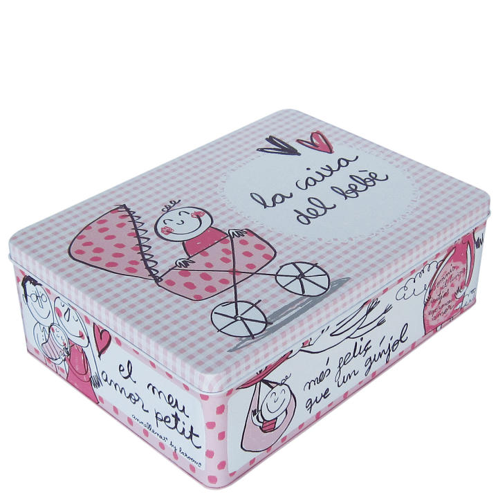 Caja metálica "la caixa del bebè" rosa - Las Cajas Originales - Acabado mate - Apto para niñas & niños - Tamaño: 27x20xH9cm