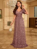 Vestido De Fiesta Para Mujer UNITHORSE Con Glitter Y Cuello En V Manga Corta Estilo Luminoso Y Brillante Vestido De Noche Para Mujeres - details 4