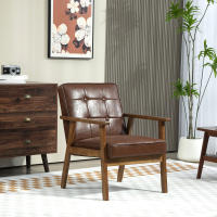 HOMCOM Sofá de 2 Plazas Tapizado en PU Sofá de Salón con Reposabrazos de Madera Respaldo Acolchado Carga Sofá Pequeño para Dormitorio Marrón - details 1
