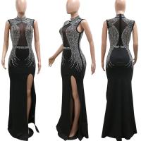 Vestido De Noche Largo Para Mujer Con Pedrería Y Abertura Alta Vestido De Seda Y Spandex Elegante Y Sexy Para Bodas Y Fiestas - details 0