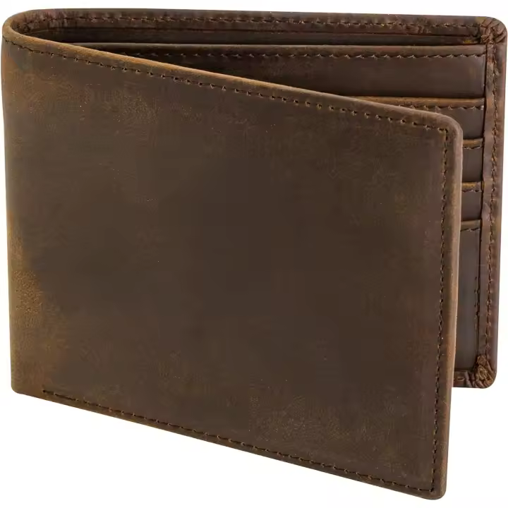 Cartera de piel de grano superior para hombre | Billetera plegable de gran capacidad con dos ventanas para documentos de identidad | Costuras ultrarresistentes | Billetera delgada con ocho ranuras para tarjetascolor marrón - 1