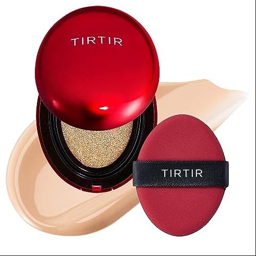 TIRTIR Mask Fit Red Cushion Base 21W Natural Ivory ,Mask Fit Red Cushion Base 15C Fair Porcelain Tirtir Aura Glow Silver Cushion ,Maquillaje Duradero 72 h cobertura, Base de maquillaje cubre imperfecciones, rojeces y ojeras NOVEDAD