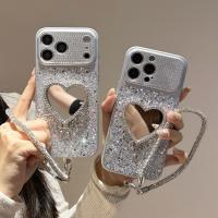 Funda De Teléfono Brillante Con Corazón Y Cordón Para iPhone 17 pro Max 16 Con Soporte Espejo Y Correa Protectora De Material TPU Diseño De Amor - details 11
