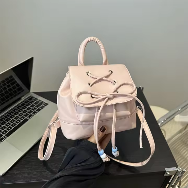 Mochila Casual Para Damas Con Lazo 2024 Nueva Versátil De Material PU Con Lining De Poliéster Bolsa De Hombro Para Mujer - 1