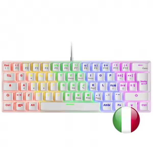 Mars gaming mk60 teclado gaming mecanico - ultra-compacto 60% - iluminacion rgb - switches antipolvo - teclas imborrables - anti-ghosting avanzado - italiano - color blanco - 1