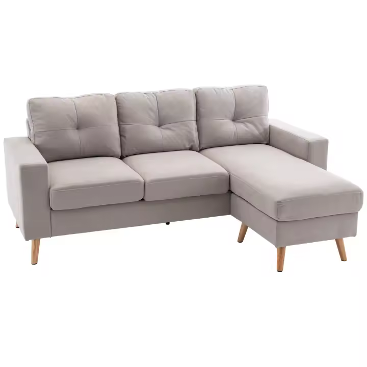 HOMCOM Sofá esquinero de tela en forma de L, juego de sofás con aspecto de lino, juego de rincón con chaise longue para 3 personas, sofá esquinero para salón, gris claro, 193 x 136 x 85 cm - 1
