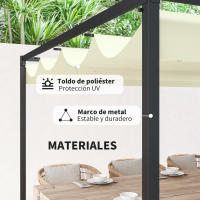 Outsunny Pérgola 4x3 m Cenador de Jardín Pabellón de Diseño Elegante con Techo Retráctil de Poliéster con Recubrimiento Resistente Anti-UV Impermeable para Celebraciones Fiestas Bodas - details 0