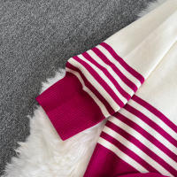 Conjunto De Ropa De Mujer REALEFT Otoño Invierno 2 Piezas Traje De Pista Tejido Con Cuello Alto Rayado Y Pantalones Rectos Polyester Estilo Casual - details 33