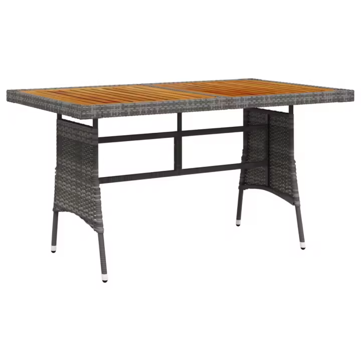 vidaXL Mesa de jardín ratán PE y acacia maciza 130x70x72 cm en color Gris/Negro | estructura resistente ideal para salón dormitorio o estudio - 1
