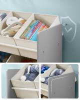 Estantería infantil con 7 cajas de tela, librería y organizador de juguetes, blanco, gris tórtola, 29,5x62,5x60 cm - details 11