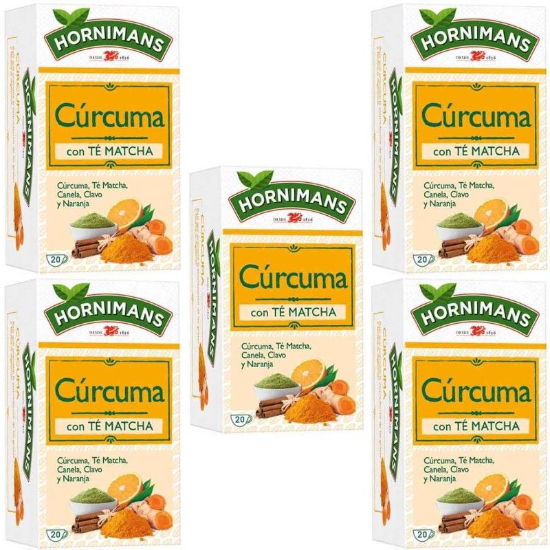 5 cajas de Infusión de Cúrcuma con Té Matcha,Canela, clavo y naranja.  20 bolsitas Hornimans 8711000441220