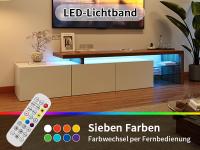 Mueble de TV LED blanco brillo con almacenaje oculto, estantes de cristal y diseño moderno en madera – mesa TV elegante para salón - details 1