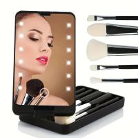 Juego de brochillas de maquillaje de viaje con Espejo con Luz LED y 5 - details 2