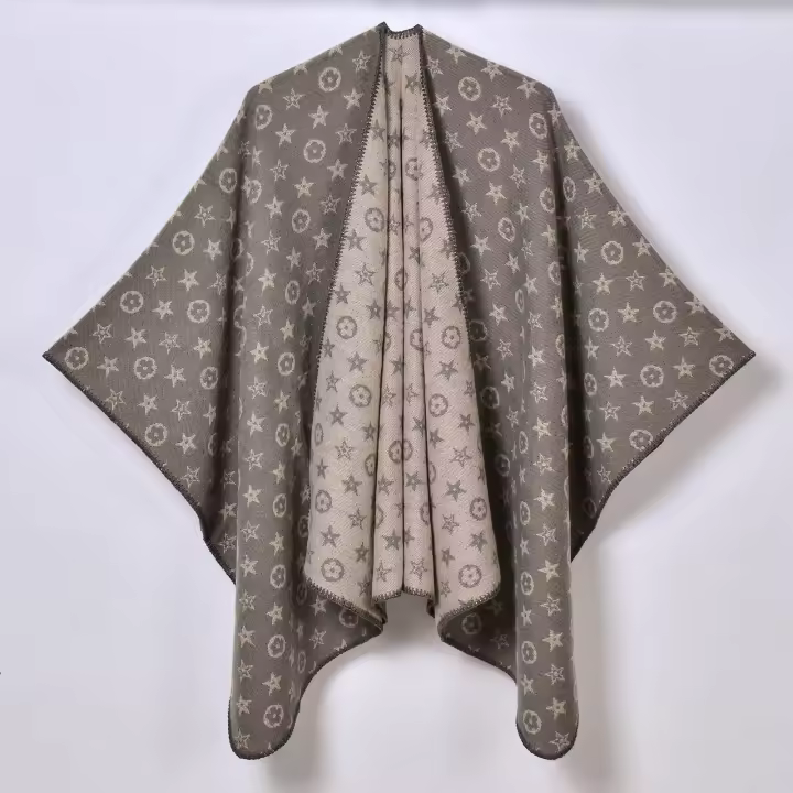 2024 nueva capa retro de pasarela chal con abertura para mujer de gran nombre con capa de bufanda jacquard de otoño e invierno - 1