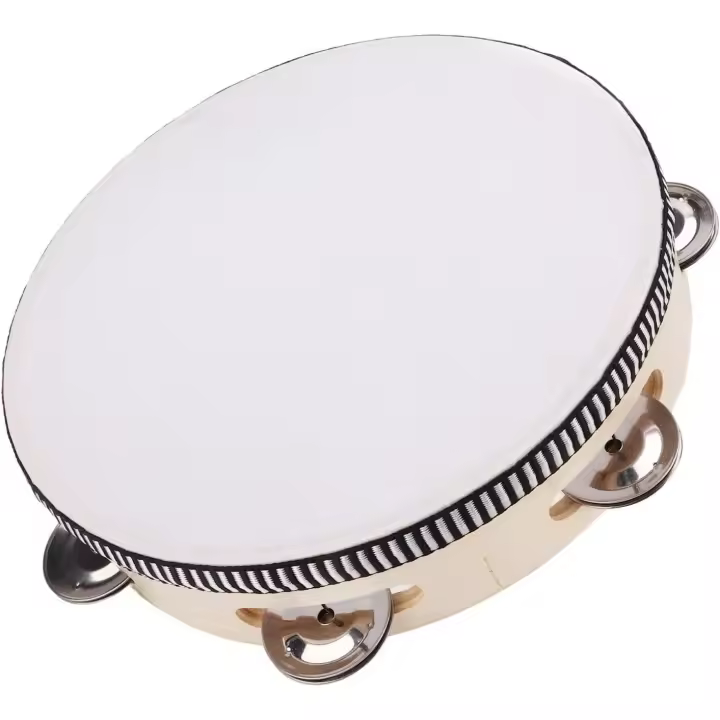 Pandereta ROCKSTAR - de Mano en Madera TH0806C de 8" (20cm) con 6 Pares Sonajas de Metal, Cinta trenzada. Instrumento Musical de Percusión Pandereta para Juegos, Escuelas Fiestas - 1