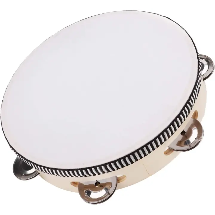 Pandereta ROCKSTAR - de Mano en Madera TH0806C de 8" (20cm) con 6 Pares Sonajas de Metal, Cinta trenzada. Instrumento Musical de Percusión Pandereta para Juegos, Escuelas Fiestas - 1