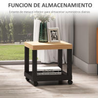 HOMCOM Mesa Lateral para Sofá Mesa de Centro para Salón o Mesita de Noche Multifuncional y con Estante Abierto de Almacenaje con Ruedas 40x40x40 cm Negro y Natural - details 6