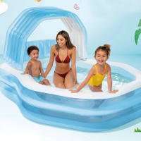 Piscina hinchable INTEX color azul, con toldo desmontable, incluye 2 porta bebidas, tapón para desagüe y parche de reparación, medidas 229x191x135cm, capacidad 1050L - details 6