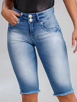 Pantalones De Mezclilla Para Mujer Cintura Alta Ajustados Diseño De Lana Casual De Rodilla Longitud Cierre Con Botón Y Cremallera - details 3