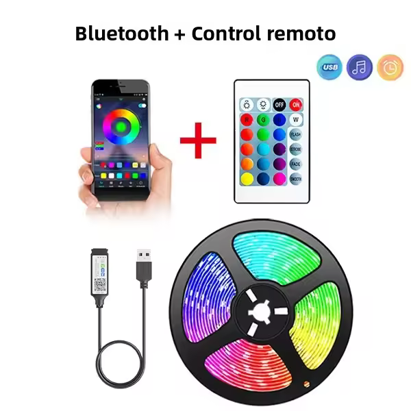 Tira De Luces LED USB Bluetooth RGB SMD5050 5V Flexibles Con Adhesivo Self-Esteem Luz De Mesa Para TV Y Escritorio Luz De Fondo Diode - 1