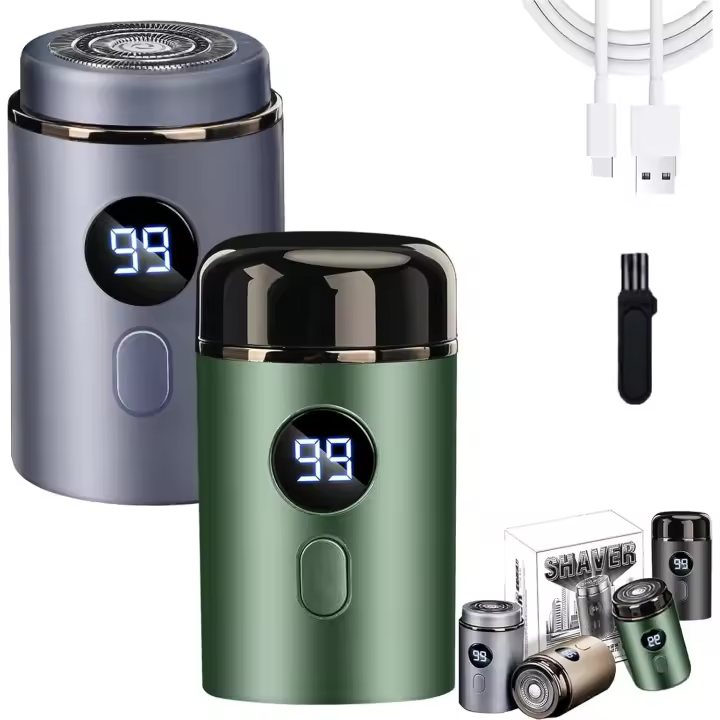 Afeitadora eléctrica portátil Vishopee Mini, afeitadora Berbiget, afeitadora Vishopee, microflotación 3D, 15 cabezales giratorios de turbina de acero inoxidable afilados, uso en seco y húmedo y bajo nivel de ruido, inmersión a prueba de agua (2 piezas-B) - 1