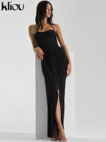 Vestido Maxi Sin Mangas Para Mujer Kliou Estilo Bandage Con Aros Y Rotura Lateral Silueta Corporal Corto De Calle Polyester Spandex - details 13