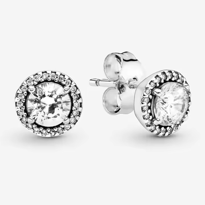 Pandora Pendientes de Botón en Plata de Ley Redonda Brillante，Incluye Caja Original - 1