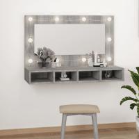 vidaXL Mueble con espejo y LED color 90x31,5x62 cm en color Roble ahumado/Madera antigua/Blanco brillante y más | almacenamiento funcional diseño moderno para baño dormitorio sala - details 6