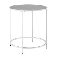 Mesa auxiliar redonda de cristal, marco de acero, en verde laurel o blanco perla, ideal para salón y balcón - details 0