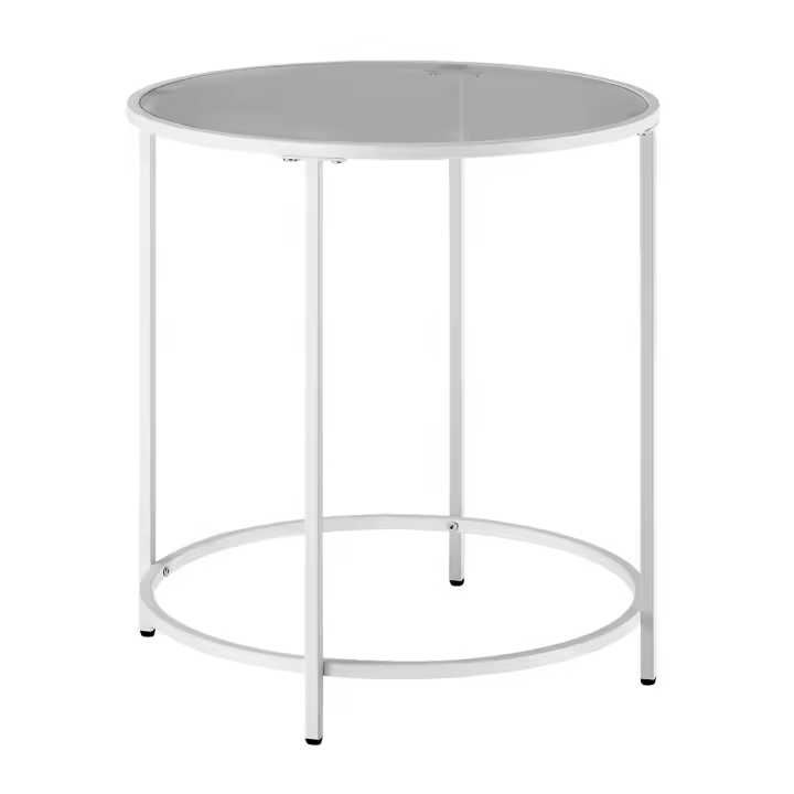 Mesa auxiliar redonda de cristal, marco de acero, en verde laurel o blanco perla, ideal para salón y balcón - 1