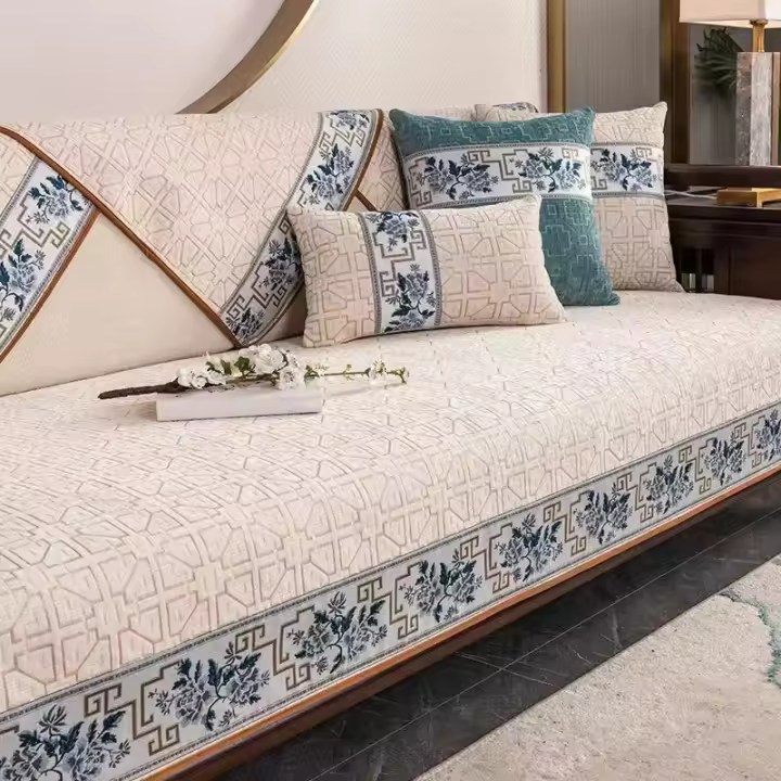 Cubierta De Sofá De Tela Jacquard Chenille Geométrica Para Todas Las Estaciones Antideslizante Para Sala De Estar Cubierta De Asiento De Sofá - 1