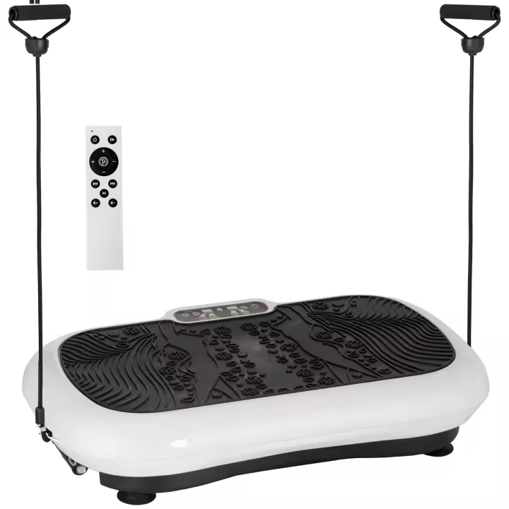 HOMCOM Plataforma vibratoria con 2 bandas fitness 99 niveles de vibración Capacidad de carga 120 kg Placa vibratoria equipo de fitness para entrenamiento de cuerpo completo en casa con pantalla LCD 200W 73 x 40 x 13cm blanco + negro - 1