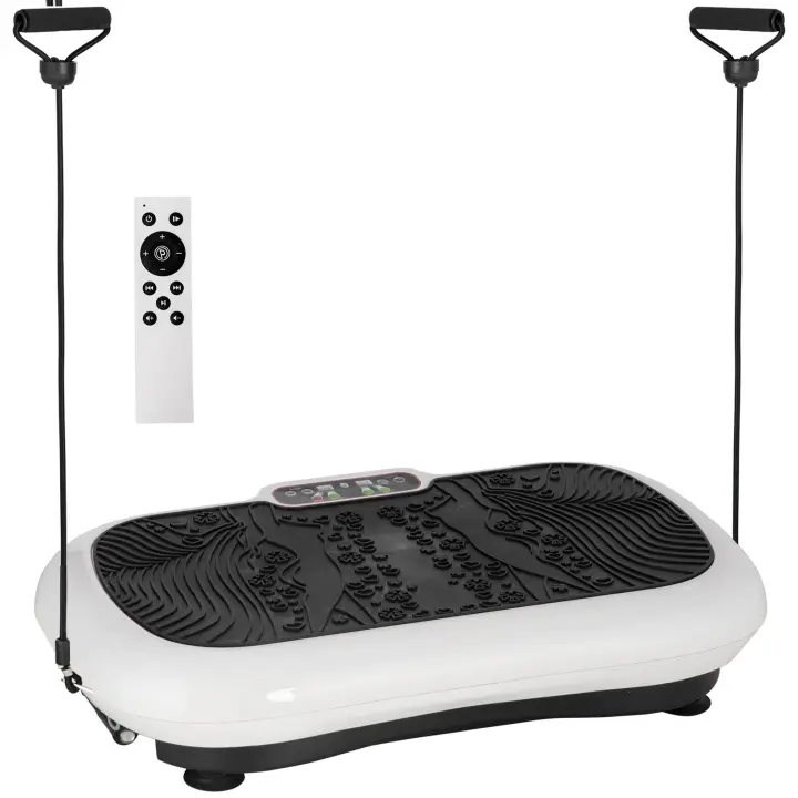 HOMCOM Plataforma vibratoria con 2 bandas fitness 99 niveles de vibración Capacidad de carga 120 kg Placa vibratoria equipo de fitness para entrenamiento de cuerpo completo en casa con pantalla LCD 200W 73 x 40 x 13cm blanco + negro - 1