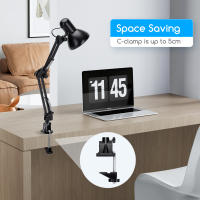 Aigostar Lámpara de Escritorio E27, Flexo Lamparas de Mesita de Noche con Base y Abrazadera, Brazo articulado de metal, Lámpara de Mesa Ajustable para Oficina, Sala, Estudio y Dormitorio - Negro - details 3