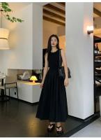 Vestido Midi Negro Vintage TKNOLEGE Para Mujer Con Bolsillos Estilo Vacaciones Moda Casual Oficina A-Line Cuello Redondo Sin Mangas Polyester - details 15