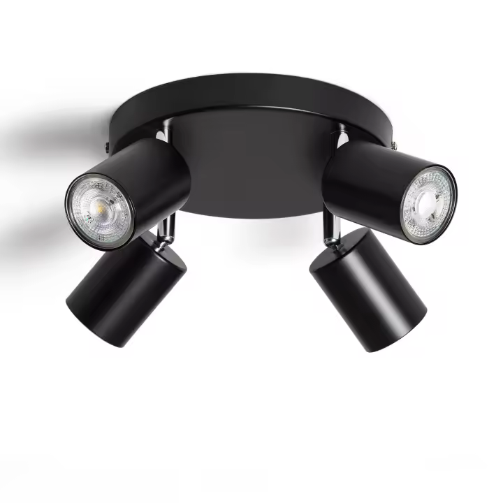 Ledkia Lámpara de Techo Orientable Circular Metal 4 Focos Albus Black Negro - 1