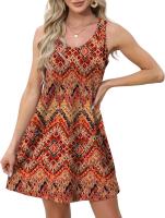 Vestido Mujer Verano Sin Mangas Vestidos de Playa Cuello en V Elegante Estampada Tanque Mini Casual Camisola con Bolsos - details 2
