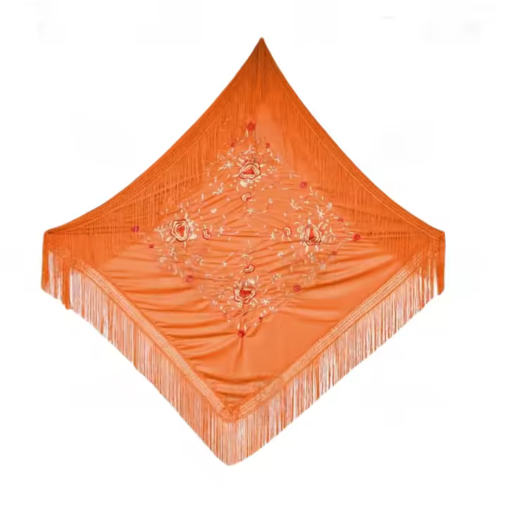 Mantón de Manilla de Flamenco para Mujer, Mantón Cuadrado Bordado en Flores para Baile Flamenco Español, 110x110cm - 1