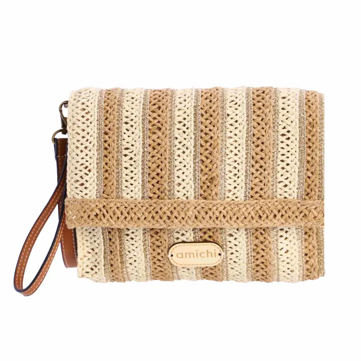 Bolso bandolera para mujer AMICHI Nova de rafia negro con cierre de cremallera - 1