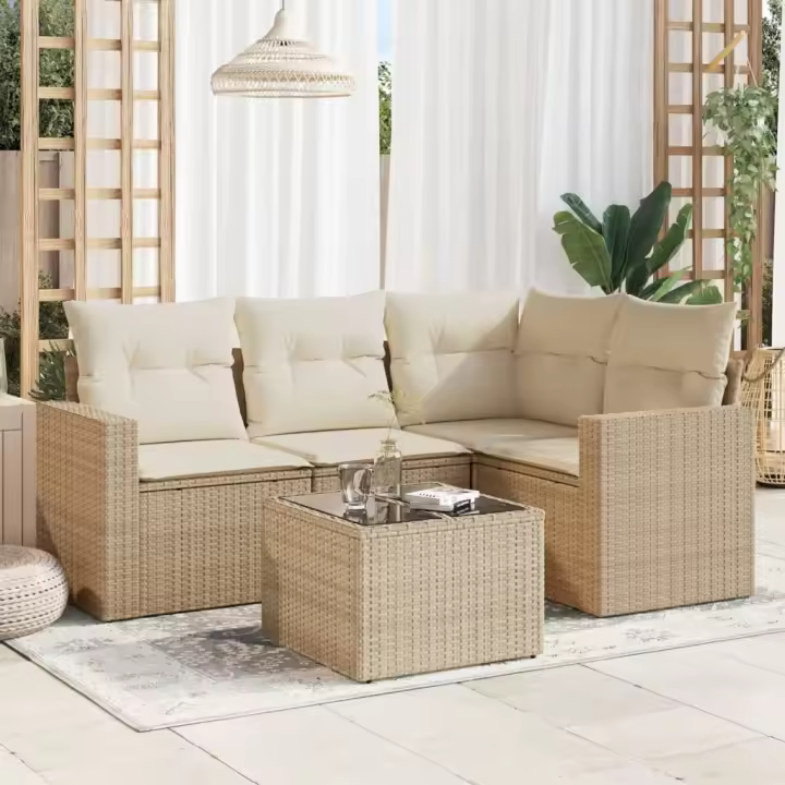 vidaXL Juego de sofás jardín con cojines 5 pzas ratán sintético beige - 1