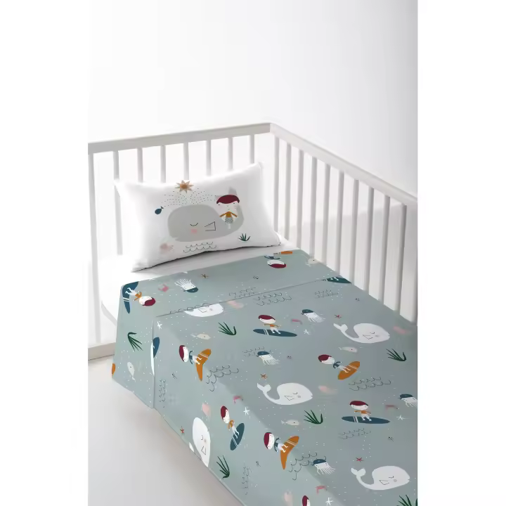 JUEGO DE SÁBANA CUNA/MAXICUNA INFANTIL BEBÉ 100% ALGODÓN SURF B HACIENDO EL INDIO FABRICADO EN ESPAÑA - 1