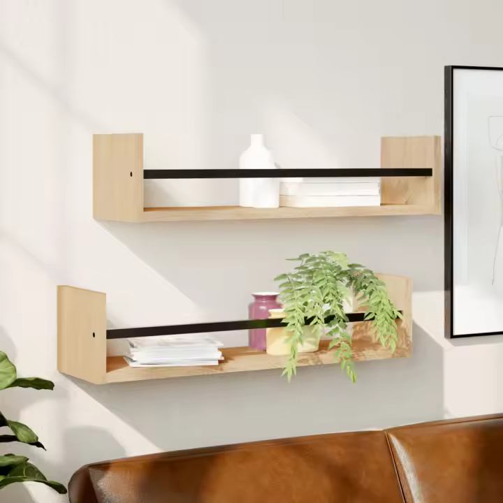 Estantes de pared con barras 2 uds roble Sonoma 60x16x14 cm - 1