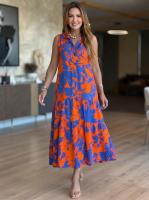Vestido Midi Sin Mangas De Mujer Talla Grande Con Estampado Floral Y Cuello En Punto Botones a Lo Largo Estilo Casual - details 2